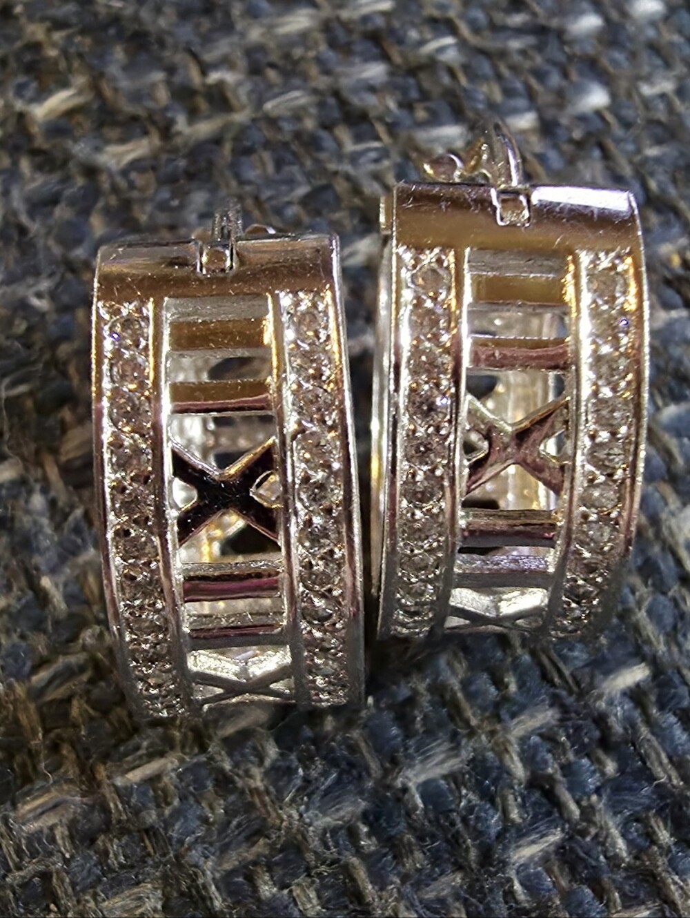 Epiphany Platinum Over Silver Hoop Earrings with Roman Numeral Cutouts